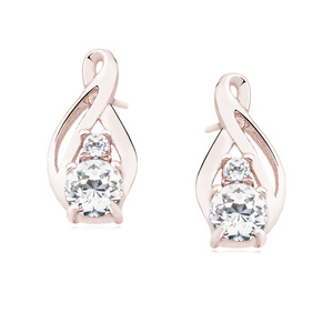 Silver (925) rose gold - earrings with white zirconia