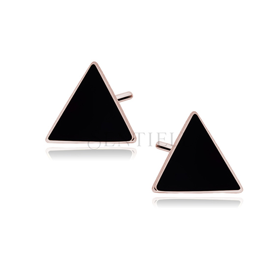 Silver (925) black enameled earrings - rose gold-plated triangles