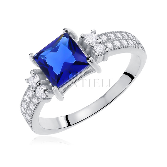 Silver (925) ring with sapphire & white zirconia