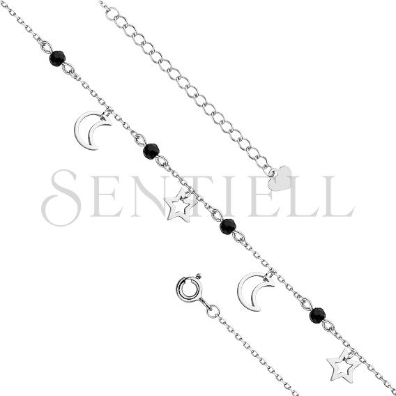 Silver (925) anklet - adjustable size with star and moon pendants