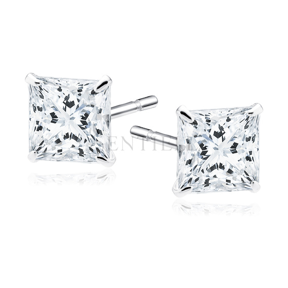 Silver (925) earrings white zirconia 5 x 5mm square