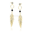 Silver (925) gold-plated earrings with black spinel and white zirconias - feather