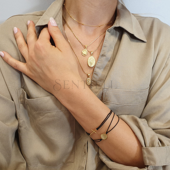 Silver (925) gold-plated bracelet with black cord and circle