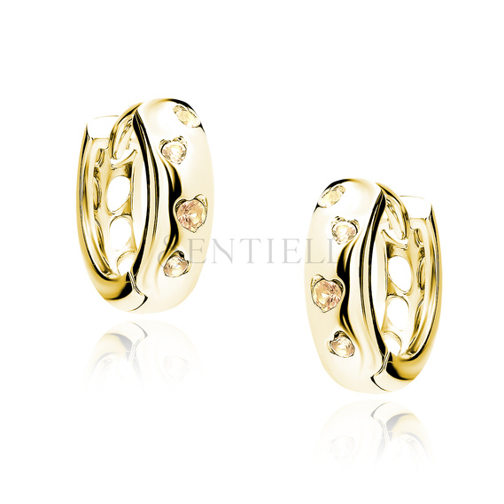 Silver (925) gold-plated earrings hoop with champagne color zirconias