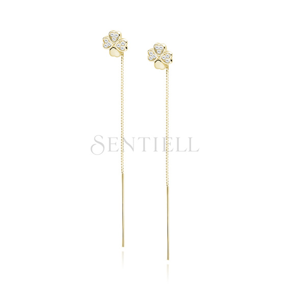 Silver (925) gold-plated earrings - clover with white zirconias