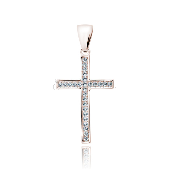 Silver (925) rose gold-plated pendant cross with white zirconias