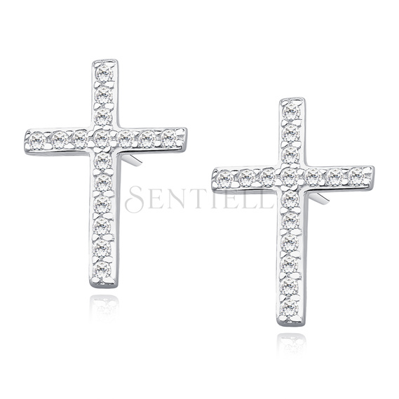 Silver (925) earrings with zirconia - crosses