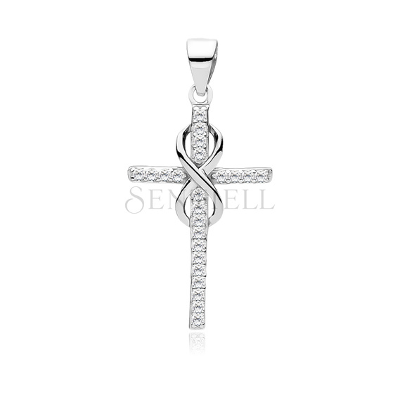 Silver (925) pendant cross with zirconia and infinity sign