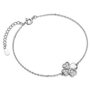 Silver (925) bracelet - clover pendant with white zirconias