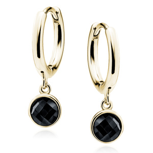 Silver (925) gold-plated earrings hoop with black zirconias