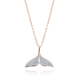 Silver (925) necklace whale tail with zirconias - rose gold-plated