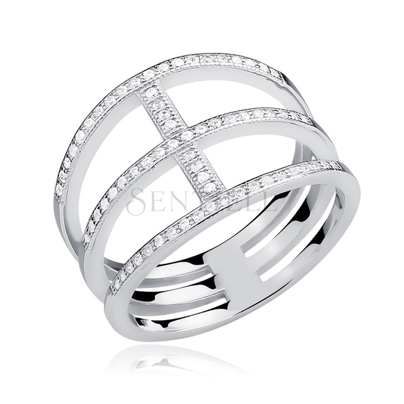 Silver (925) big ring with white zirconia