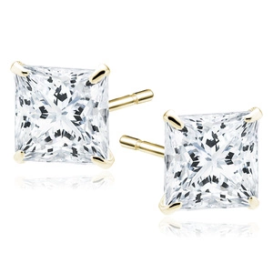 Silver (925) gold-plated earrings white zirconia 6 x 6mm square