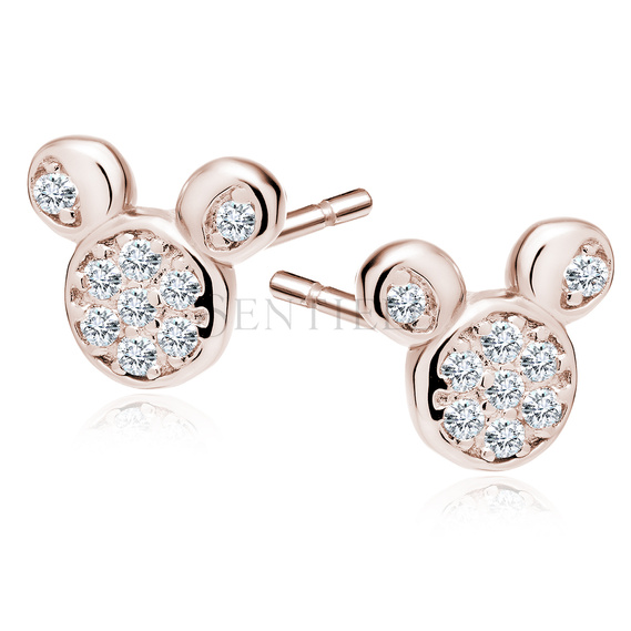 Silver (925) rose gold-plated earrings mouse with white zirconias