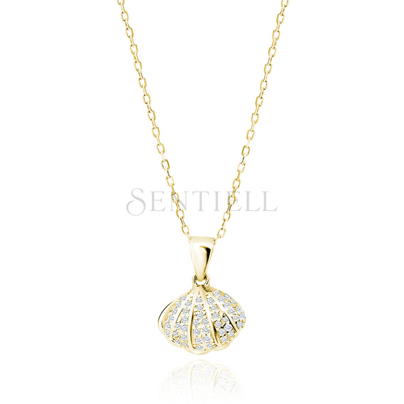 Silver (925) gold-plated necklace seashell with a pearl and white zirconias