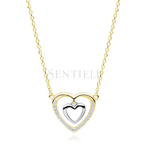 Silver (925) gold-plated necklace - double heart with zirconias