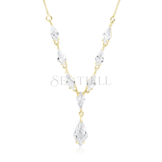 Collar de plata de ley 925 elegante nupcial chapado en oro con circonitas