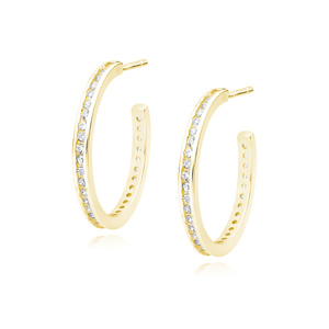 Silver (925) gold-plated earrings open hoop with white zirconias