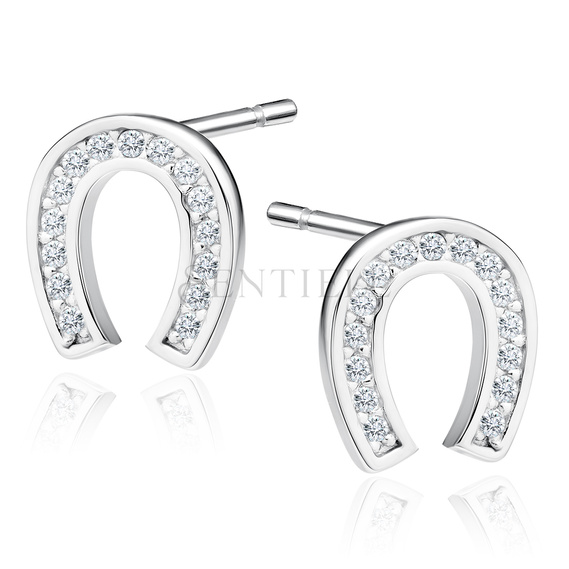 Silver (925) horseshoe earrings with white zirconias