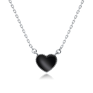 Silver (925) necklace - heart with black enamel