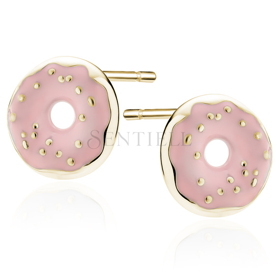 Pendientes de aro esmaltados de plata de ley 925 chapados en oro - donuts