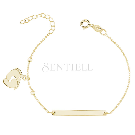 Silver (925) bracelet with tag - little feet, gold-plated