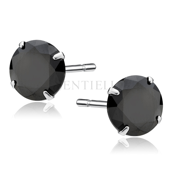 Silver (925) earrings round black zirconia diameter 8mm