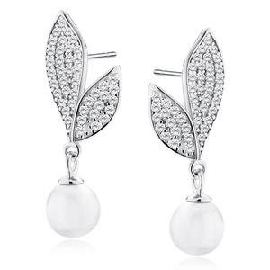 Silver (925) earrings with white zirconias and pearl