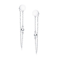 Silver (925) earrings circle with white zirconia on chain