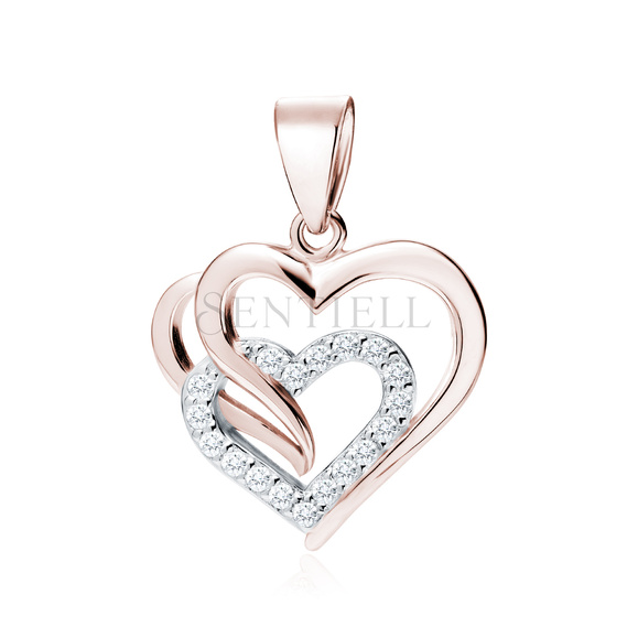 Silver (925) pendant - rose gold-plated triple heart with white zirconia