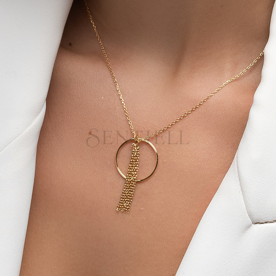 Collar de plata de ley 925 chapado en oro - círculo con cadenas