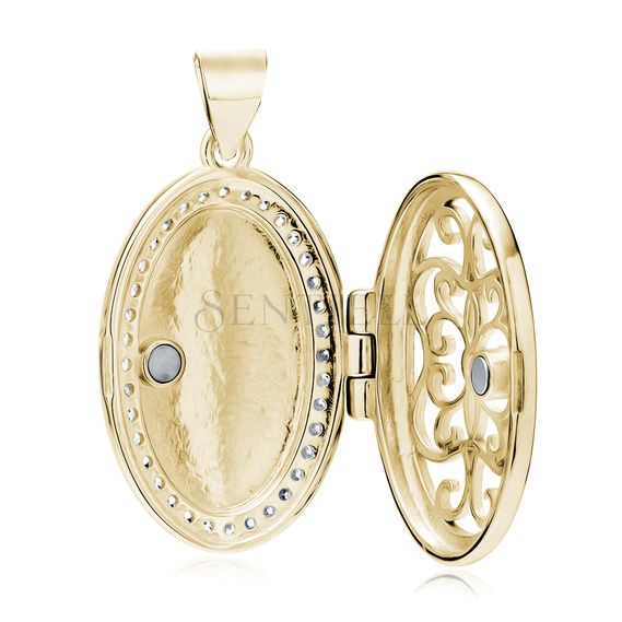 Silver (925) gold-plated polished pendant - oval shaped locket