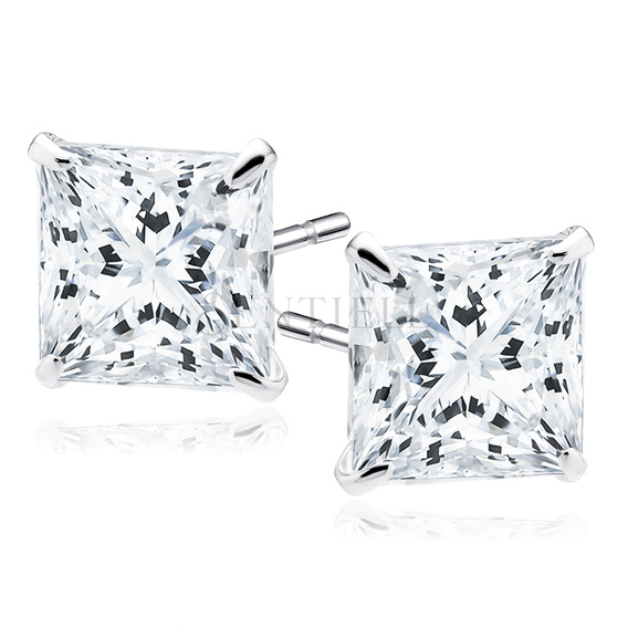 Silver (925) rhodium-plated earrings white zirconia 7 x 7mm square