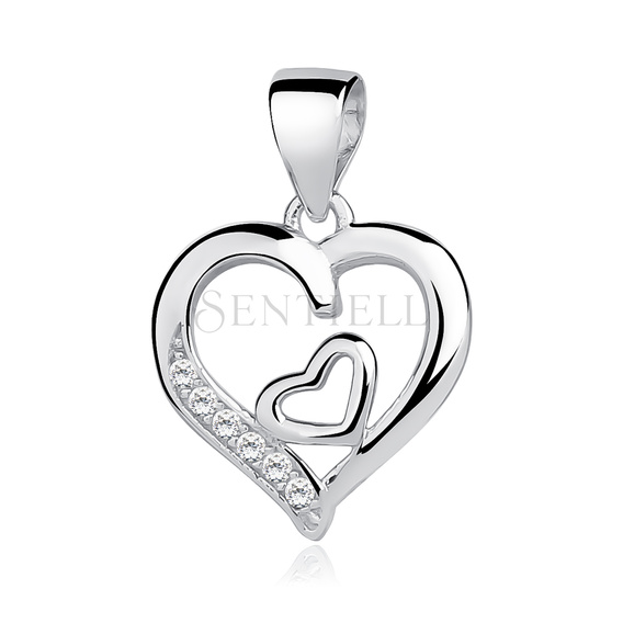 Silver (925) pendant white zirconia - double heart 