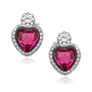 Silver (925) elegant heart earrings with ruby zirconia