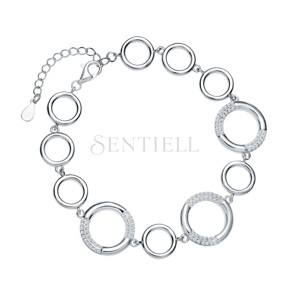 Silver (925) bracelet - circles with white zirconias