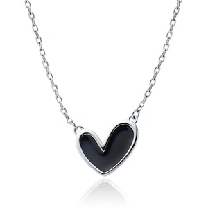 Silver (925) necklace - heart with black enamel