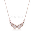 Silver (925) necklace - wings with zirconia, rose gold-plated