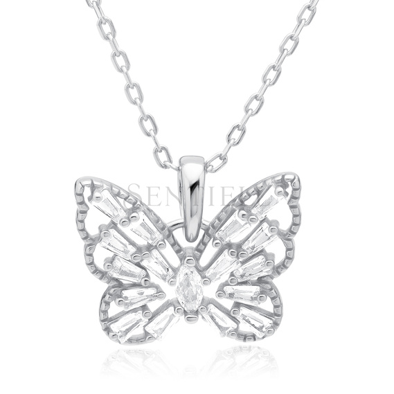 Silver (925) necklace with white zirconia - butterfly