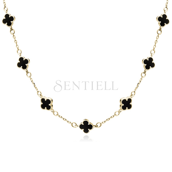 Silver (925) gold-plated necklace with black onyx - quatrefoil
