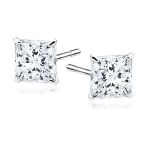 Silver (925) rhodium-plated earrings white zirconia 5 x 5mm square