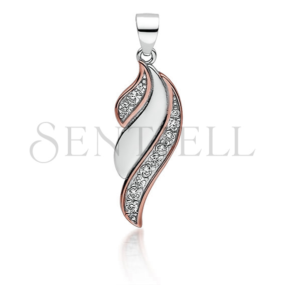 Silver (925) rose gold-plated pendant - wing with white zirconias