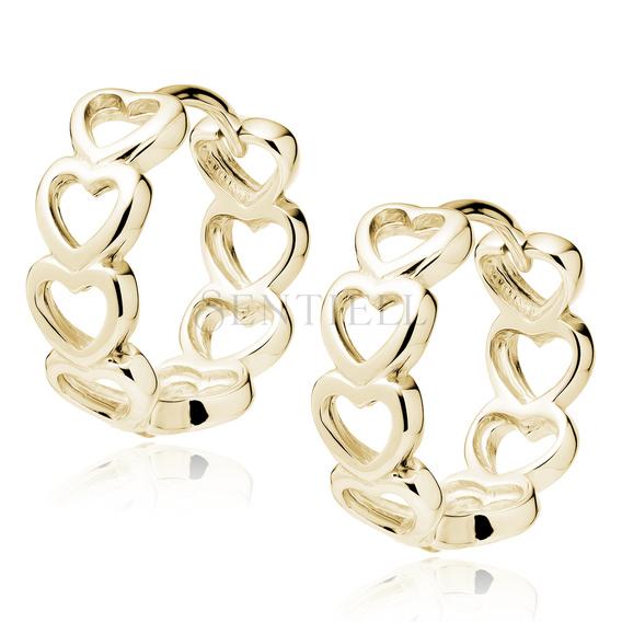 Pendientes aro corazones en plata de ley 925 chapados en oro