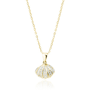 Silver (925) gold-plated necklace seashell with a pearl and white zirconias