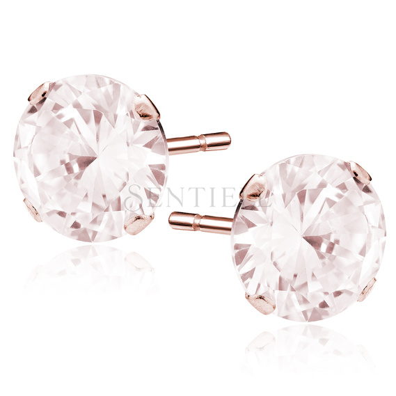 Silver (925) rose gold-plated earrings round zirconia diameter 10mm