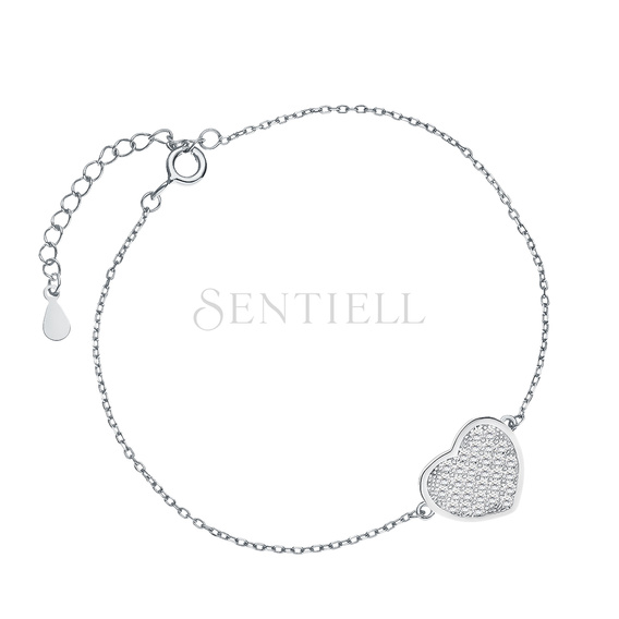 Silver (925) bracelet, heart with zirconias