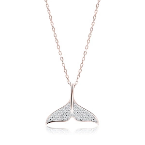Silver (925) necklace whale tail with zirconias - rose gold-plated