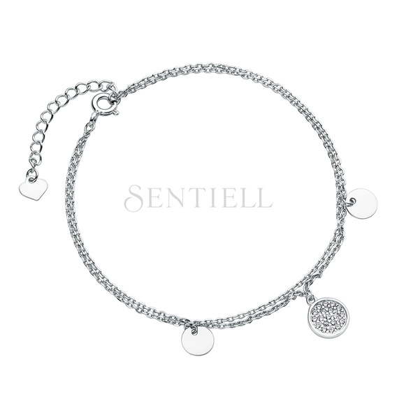 Silver (925) bracelet with round pendant and zirconia