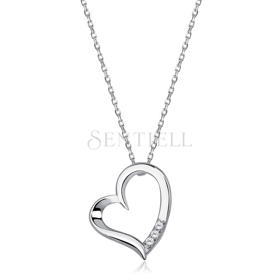 Silver (925) necklace - heart with zirconia