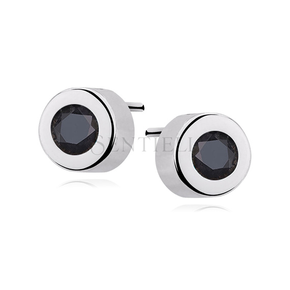 Silver (925) round earrings black zirconia